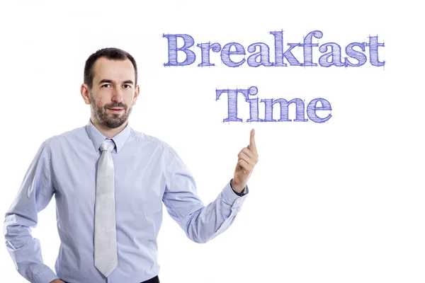 Время завтрака - Молодой бизнесмен с синим текстом — стоковое фото