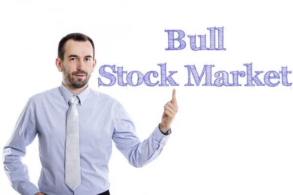 Bull giełdzie - młody biznesmen z niebieskim — Zdjęcie stockowe
