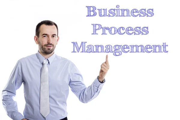 Business Process Management BPM - Jeune homme d'affaires au texte bleu — Photo