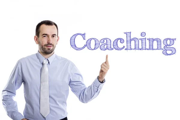 Coaching - Giovane imprenditore con testo blu — Foto Stock