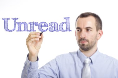 Okunmamış - genç işadamı mavi metin yazma