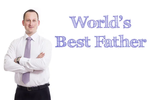 El mejor padre del mundo - Joven hombre de negocios con texto azul — Foto de Stock