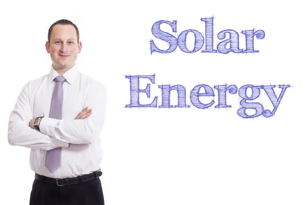 Energía Solar - Joven empresario con texto azul — Foto de Stock