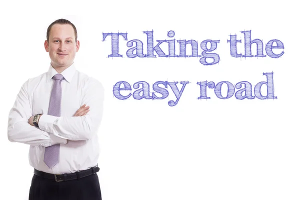 Prendre la route facile - Jeune homme d'affaires avec le texte bleu — Photo
