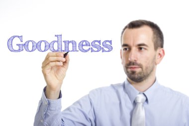 İyilik - genç işadamı mavi metin yazma