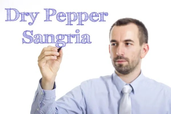 Dry Pepper Sangria - Young businessman writing blue text on transparent surface — 图库照片