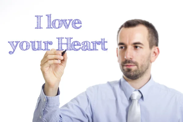 Ik hou van je hart - jonge zakenman blauwe tekst schrijven — Stockfoto