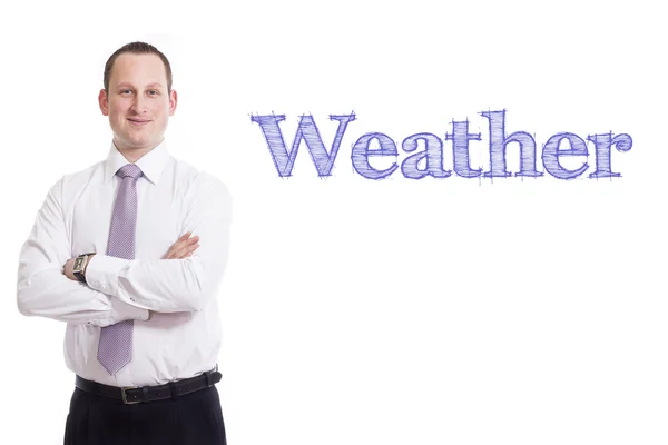Wetter - Jungunternehmer mit blauem Text — Stockfoto