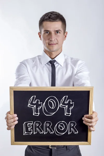 404 ERROR! - Jovem empresário segurando quadro — Fotografia de Stock