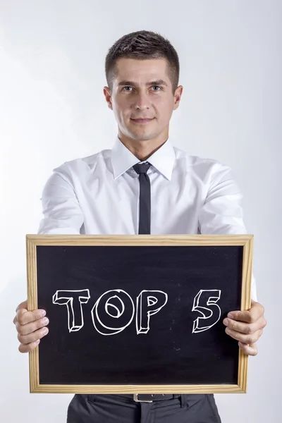 Top 5 - Jungunternehmer mit Kreidetafel — Stockfoto