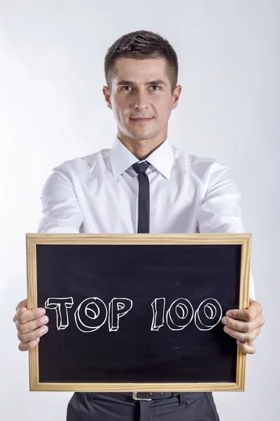 Top 100 - Jungunternehmer mit Kreidetafel — Stockfoto