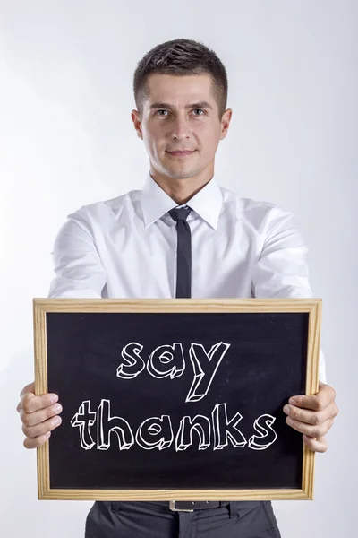 感謝 - 黒板を保持している青年実業家 — ストック写真