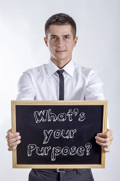 Mi a célod? -Fiatal üzletember gazdaság chalkboard — Stock Fotó