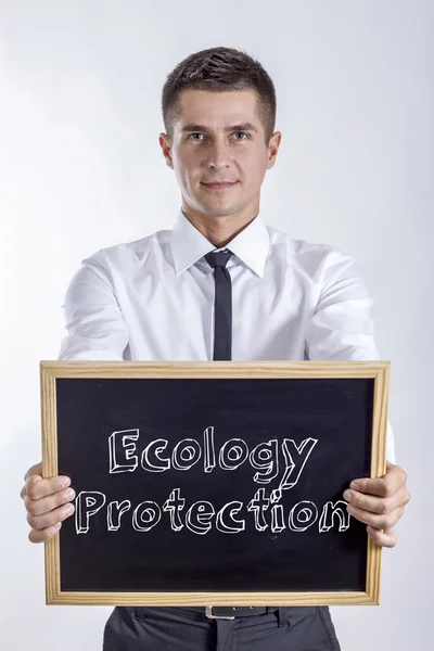Proteção Ecológica - Jovem empresário segurando quadro — Fotografia de Stock