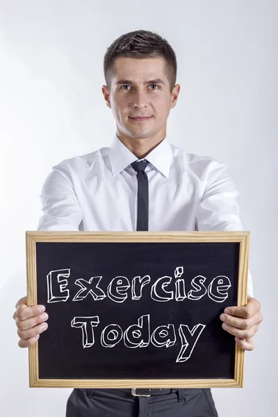 Sport heute - Jungunternehmer mit Kreidetafel — Stockfoto