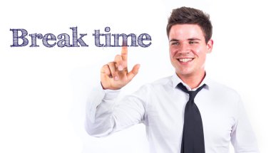 Mola zamanı - metne temas genç gülümseyen iş adamı