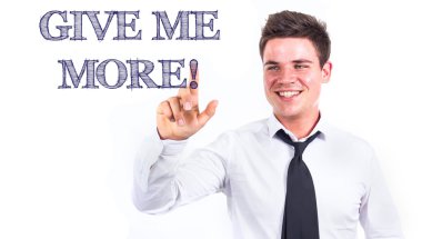 Daha ver! -Metne temas genç gülümseyen iş adamı