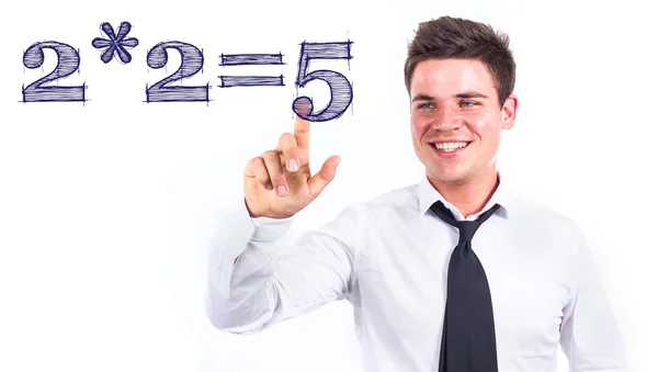 2 x 2 5 - młody biznesmen uśmiechający się wzruszający tekst — Zdjęcie stockowe