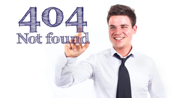 404 nebyl nalezen - mladý usmívající se podnikatel dotýká text — Stock fotografie