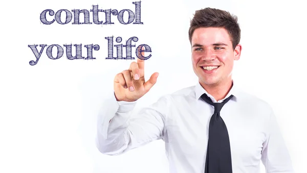 Controle sua vida - Jovem sorridente empresário tocando texto — Fotografia de Stock