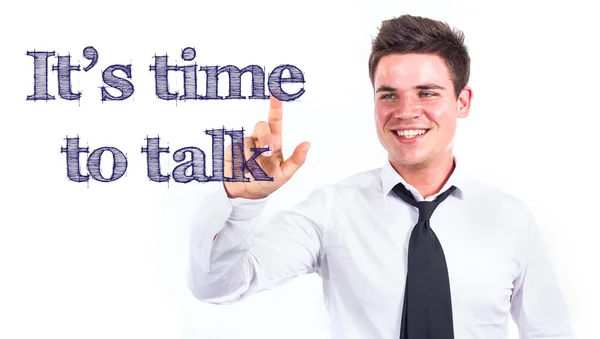 Tiempo para hablar - Joven sonriente hombre de negocios escribiendo — Foto de Stock