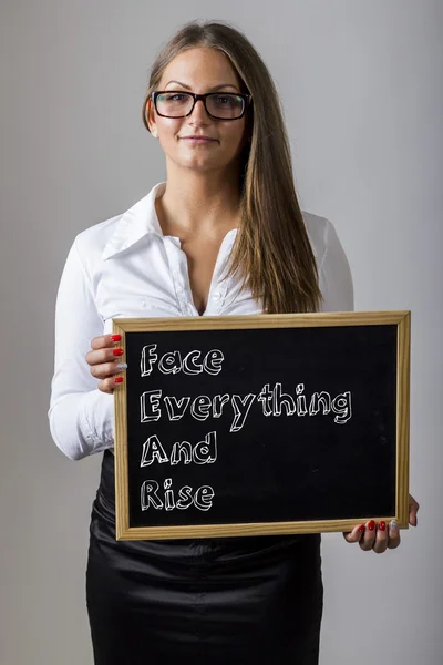 Face Everything And Rise FEAR - Young businesswoman holding chal — Stock Photo, Image