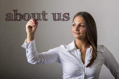 Hakkımızda - güzel kız saydam yüzey üzerine yazma