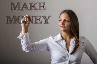 Para - güzel kız saydam yüzey üzerine yazma