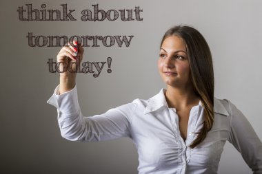 Yarın bugün hakkında düşünüyorum! -Güzel kız transpar üzerinde yazma