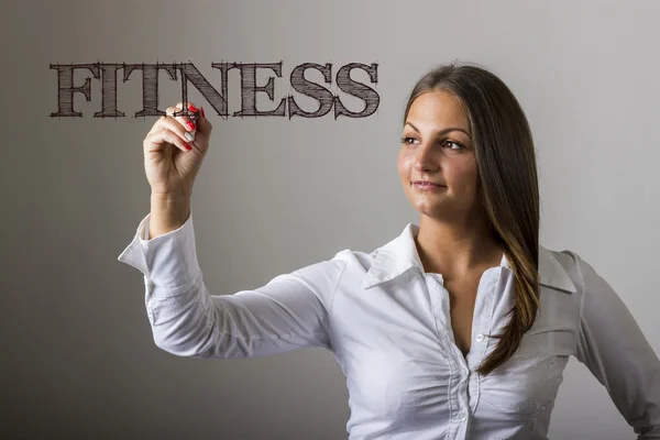 Fitness - schöne Mädchenschrift auf transparenter Oberfläche — Stockfoto