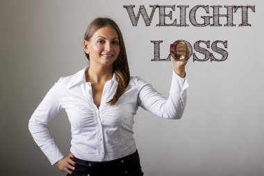 Kilo kaybı - güzel kız saydam yüzey üzerine yazma