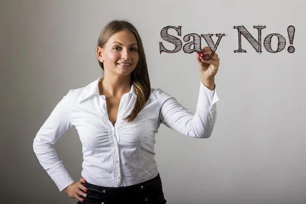 Nein sagen! - schöne Mädchenschrift auf transparenter Oberfläche — Stockfoto