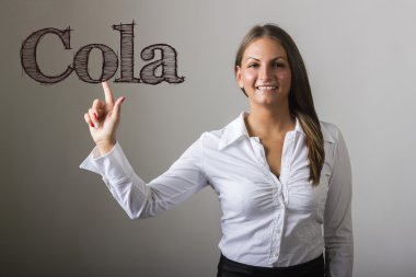 Kola - şeffaf yüzeyi metne temas güzel kız