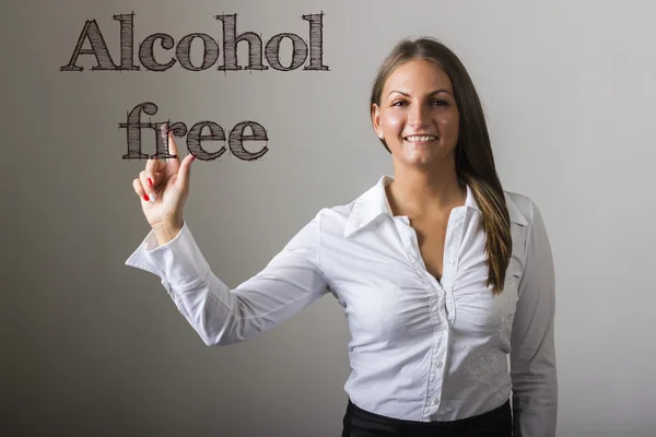 Alcohol vrije - mooi meisje raakt tekst op transparante surfa — Stockfoto