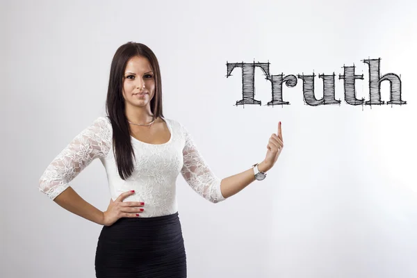 Truth - Beautiful businesswoman pointing — Stock Photo, Image