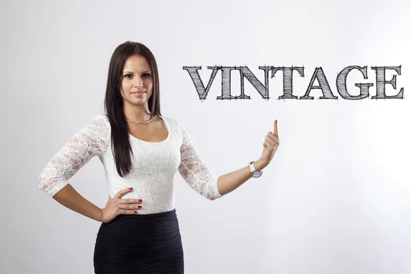 VINTAGE - Beautiful businesswoman pointing — Stock Photo, Image