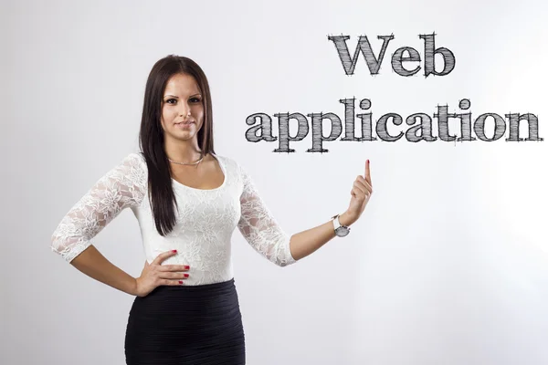Web-applicatie - mooie zakenvrouw wijzen — Stockfoto