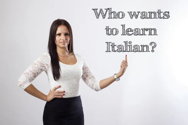 ¿Quién quiere aprender italiano? - Hermosa mujer de negocios señalando —  Fotos de Stock