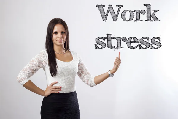 Arbeta stress - vacker affärskvinna pekar — Stockfoto