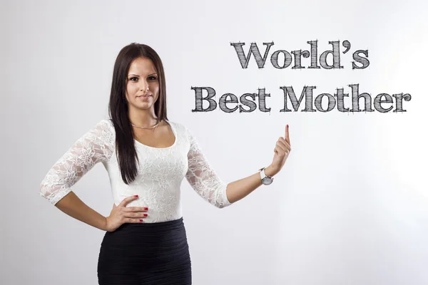 세계의 최고의 어머니-아름 다운 사업가 가리키는 — 스톡 사진