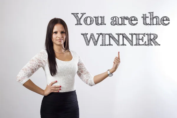 Você é o WINNER - Bonita empresária apontando — Fotografia de Stock