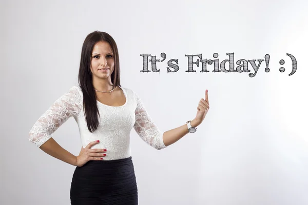 It's Friday!  - Beautiful businesswoman pointing — Stock Photo, Image