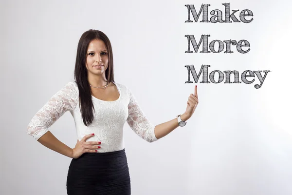 Zarobić więcej pieniędzy - piękna kobieta wskazując — Zdjęcie stockowe