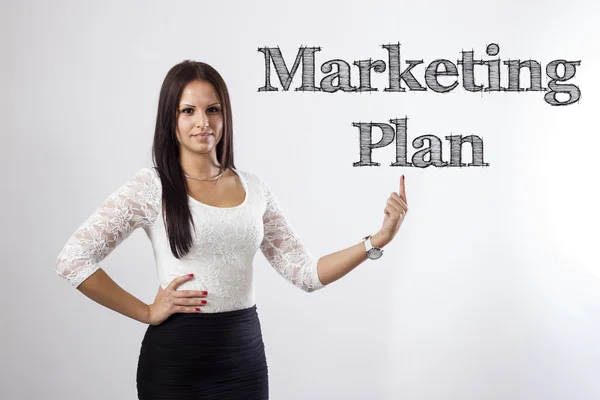 Marketingplan - mooie zakenvrouw wijzen — Stockfoto