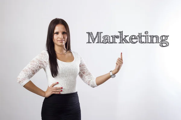 Marketing - Beautiful businesswoman pointing — Stock Photo, Image