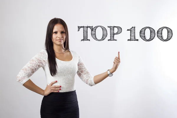 TOP 100 - Mulher de negócios bonita apontando — Fotografia de Stock