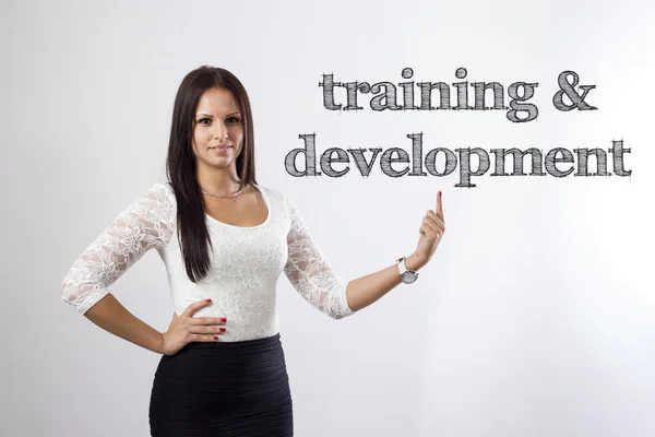 Szkolenie idealna rozwoju - piękna kobieta wskazując — Zdjęcie stockowe