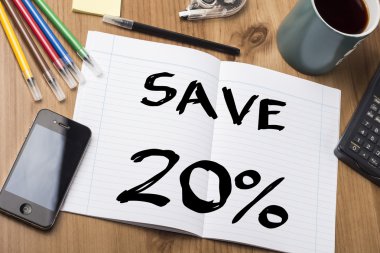 Yüzde 20 - Not Defteri ile metin üzerinde ahşap masa kaydetmek