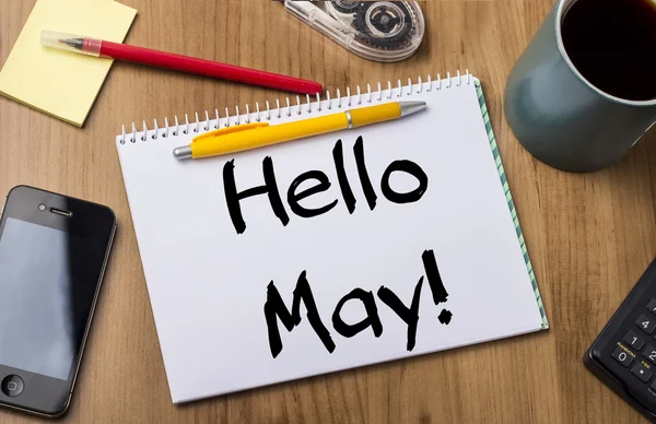 Hello May! - Note Pad With Text On Wooden Table