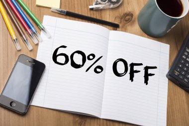 60 oranında Off - Not Defteri ile metin üzerinde ahşap tablo